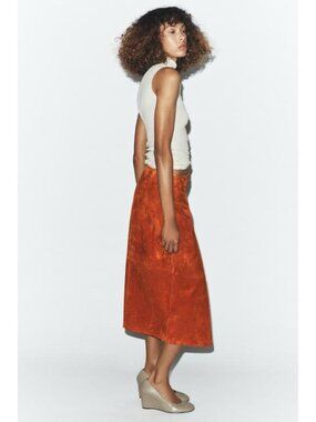 ZARA 100% SUEDE LEATHER WRAP MIDI SKIRT